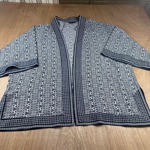 Max Studio Plus Kimono Cardigan Women’s 1X Black White Boho Print Open Front - Picture 1 of 5